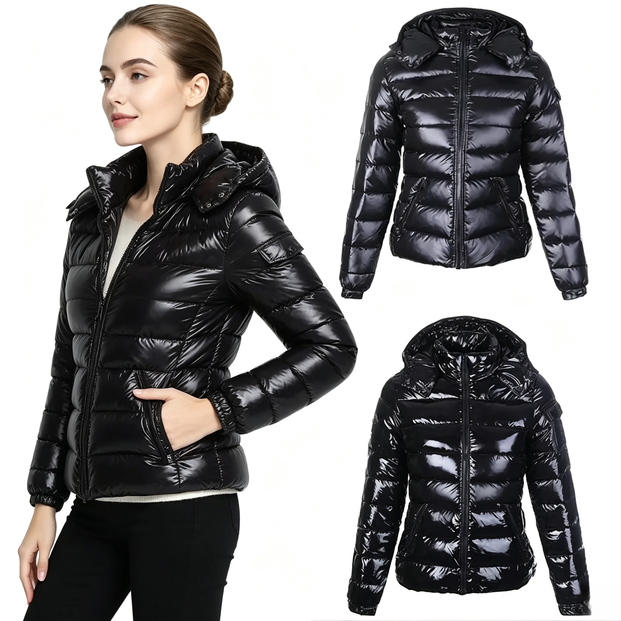 2026 Winter New Arrival Women's Lightweight Warm Down Jacket with Long Sleeves and Zippered Hooded Sports Coat