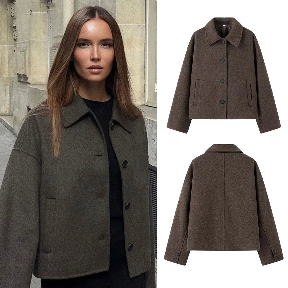 Woolen Women's Jacket Elegant Loose Long Sleeve Turndown Single Breasted Female Overcoat Winter Fashion Casual Lady Coat260917