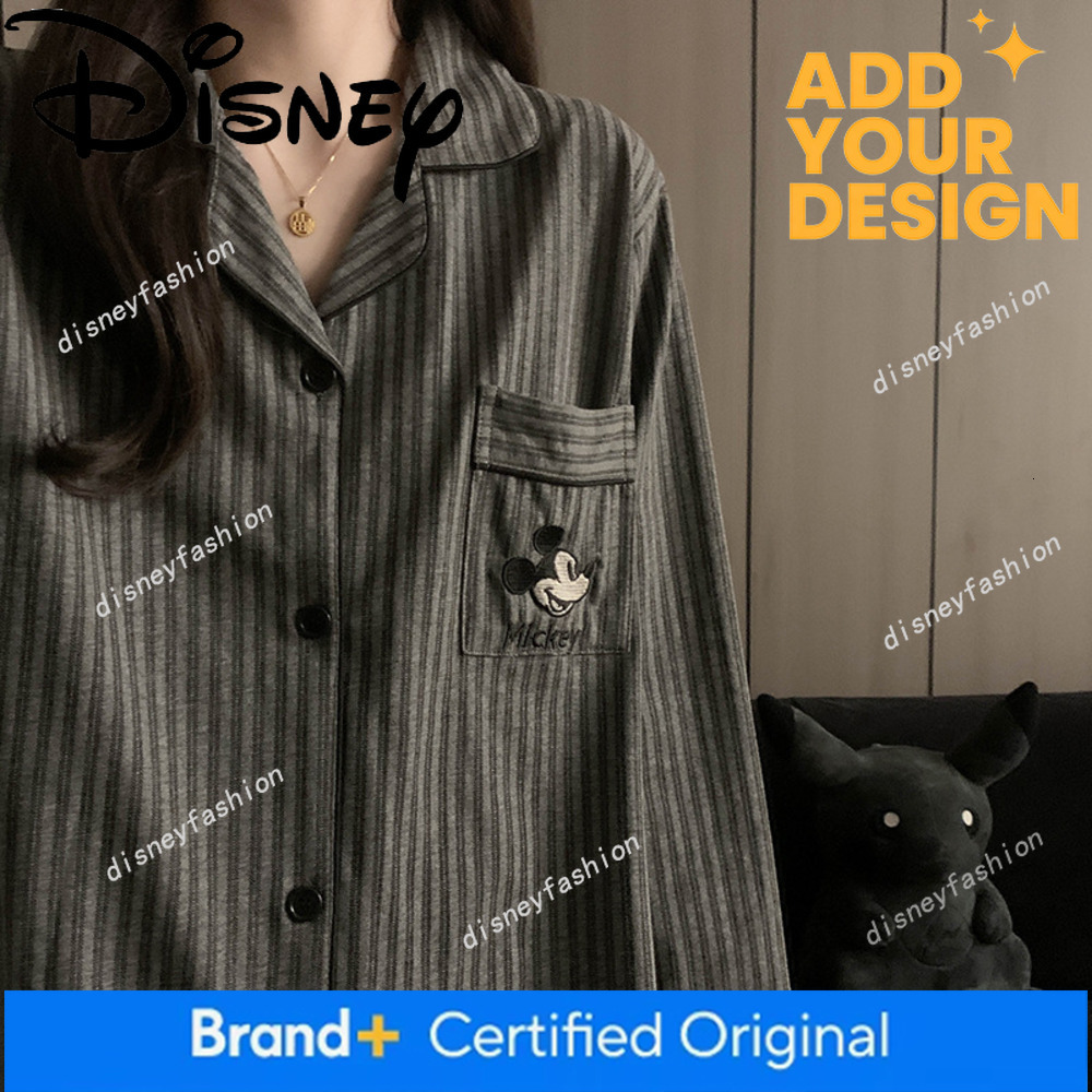 Trendy Mickey Mouse oversized loose pajamas for men, spring and autumn style, pure cotton, high-end striped loungewear set f2