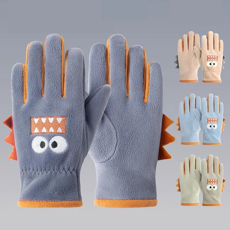 Children Cycling Gloves Autumn Winter Cute Kids Cartoon Warm Gloves Soft Outdoor Polar Fleece Windproof Student Babe Gloves 260915