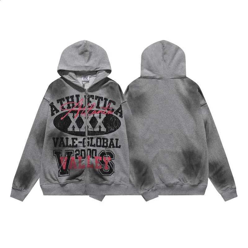 High Street Hip Hop Men Women Vale Zipper Hoodies Autumn Winter New High Quality Letter Printed Retro Made Heavy Sweatshirts X260916