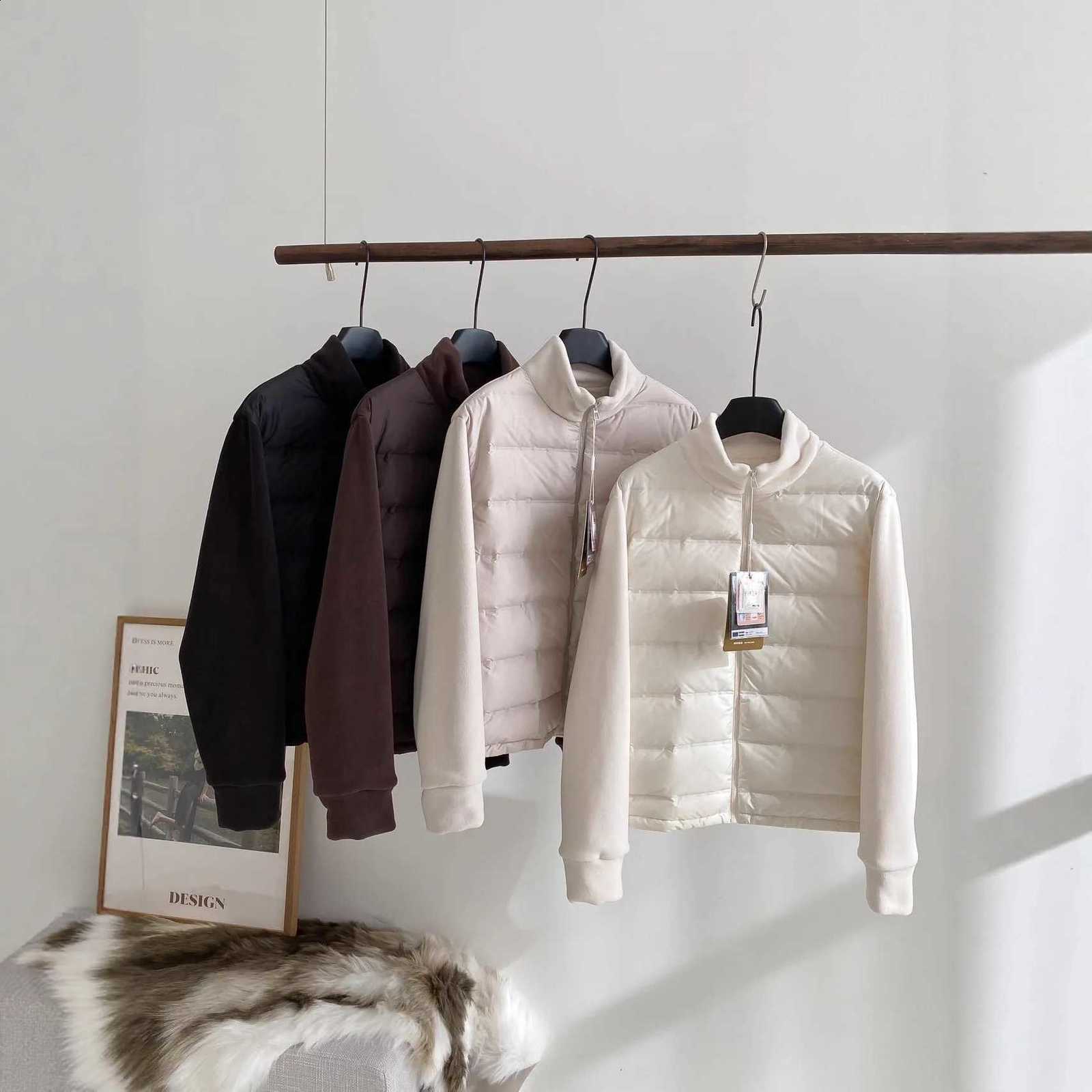 Lightweight Short Puffer Jacket Women's Fashionable Duck down Warm Cardigan Top Thin Fluffy Polyester Knitted Autumn Winter H260917