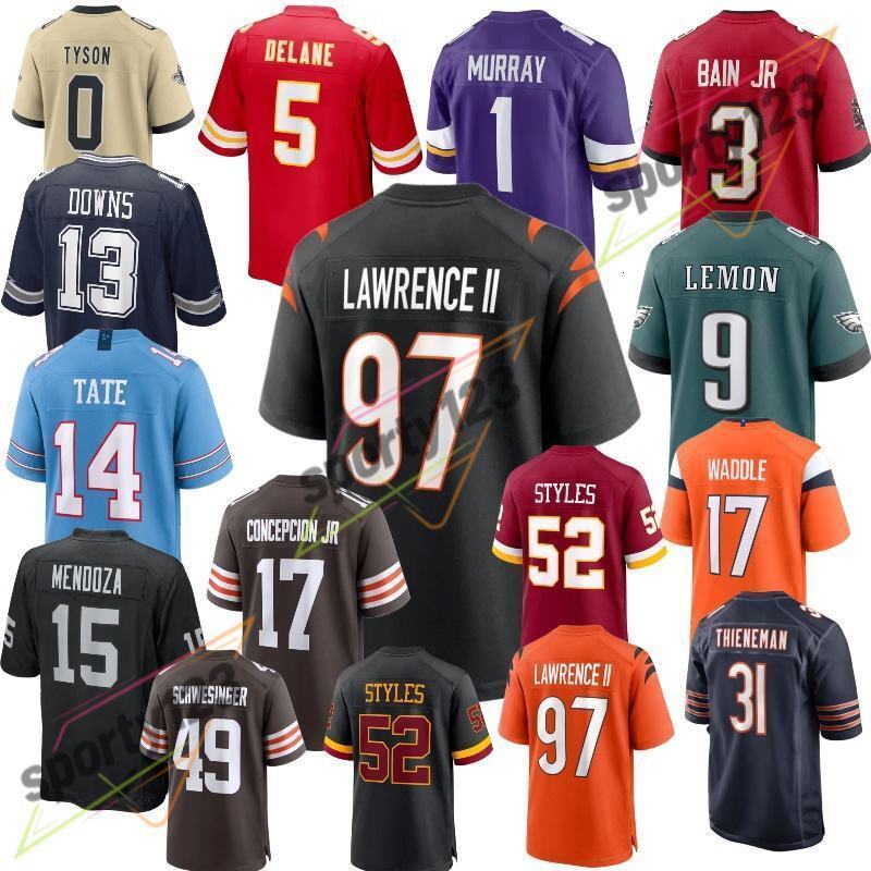Downs #13 Mendoza #15 Tate #17 Styles #52 Lawrence II #97 Stitched Embroidered American Football Jersey Men Black Red Blue S-3XL