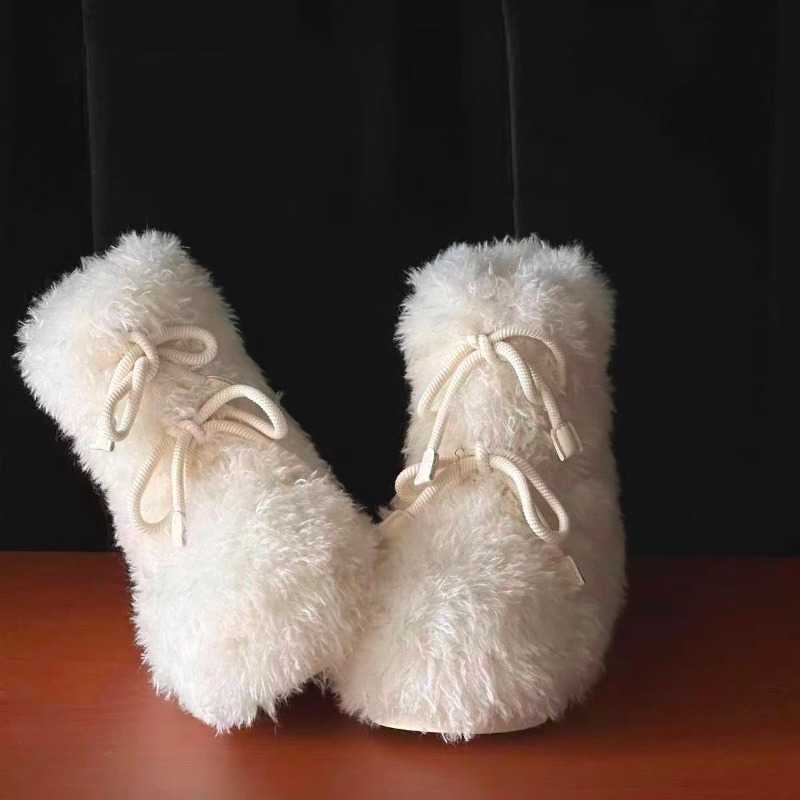 Platform White Fuzzy fashion Shoes Fuzzy Snow Boots for Women 2025 Non-Slip Booties Plus Fleece Thickened Large Cotton Shoes D260917