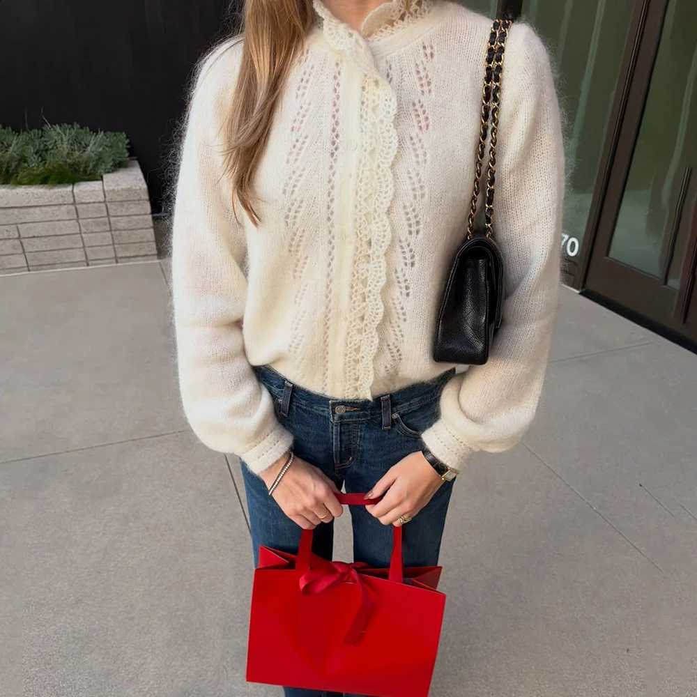 Talenza White Women's Cardigan Fashion Lace Hollow Out Casual Oversized Spring Sweaters Chic Commuter Streetwear Female Jumpers X260916