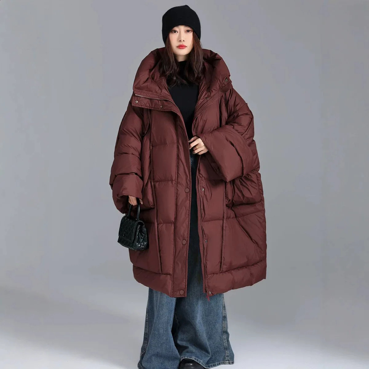 Oversize Mid Length Snow Parka Big Pocket Super Large Loose Thick 90% White Duck Down Jacket Winter Coat for Women 260916