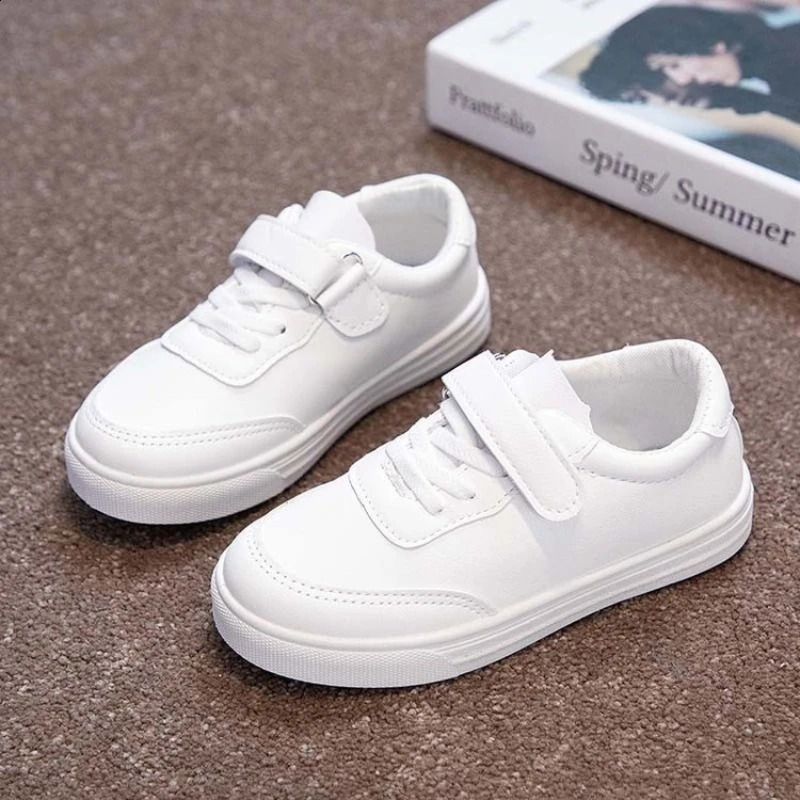 Children White Sneakers Pu Leather Breathable School Kids Casual Shoes Fashion All-match 25-36 Anti-slip Boys Girls Board Shoe 260915