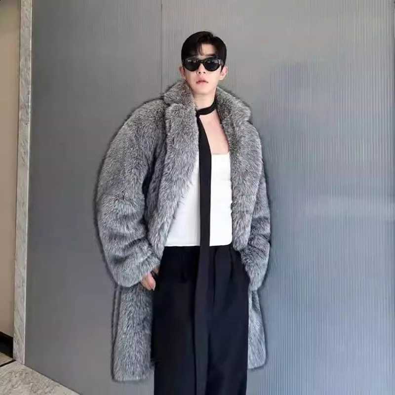 Men Winter Coat Mink Fur Faux Fur Thick Warm Jacket Spliced Turn Down Collar Coat Cardigan Outerwear High Street Windbreaker W260915