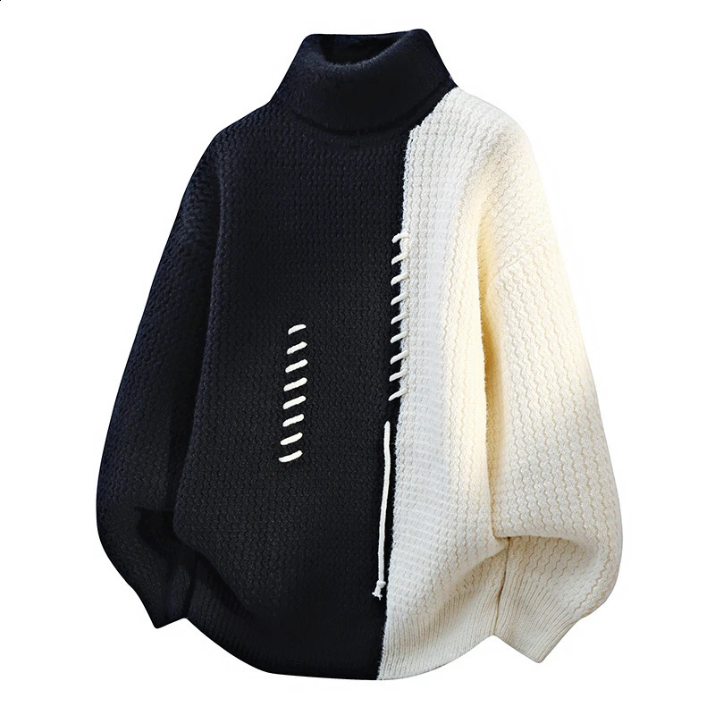 Turtleneck Sweater Men Women Autumn Winter Vintage Splicing Colors Pullovers Fashion Casual Sweaters Loose Men Knitwear Pullover 260917