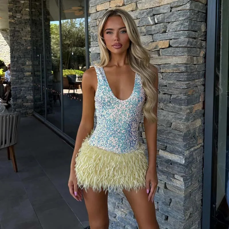 Townlike Sequin Tassel Slim Bodycon Dress Women Spaghetti Strap Mini Summer Dress Evening Nightclub Sexy Party Dresses 260917