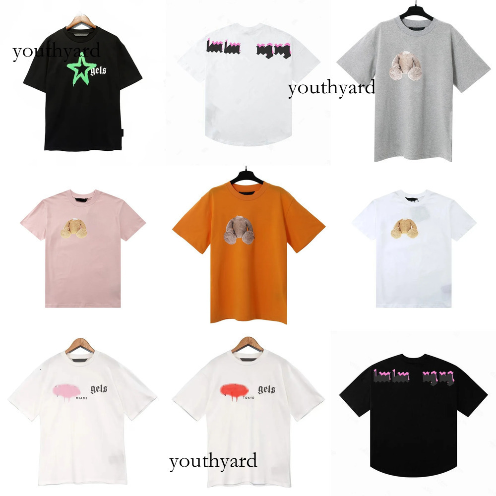 Palm Ang T Shirt Splashed Ink Graphic Tee Men Street Vintage Hip Hop Short Sleeve Casual Round Neck Graffiti Letter Print Shirt Women Black Bear Pal