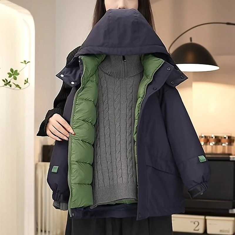 Down Coat 2025 Winter Boys New Big Kids Korean Fashion Casual Daily Thicken Color Block Warm Hooded Jacket Childrens Parkas J260917