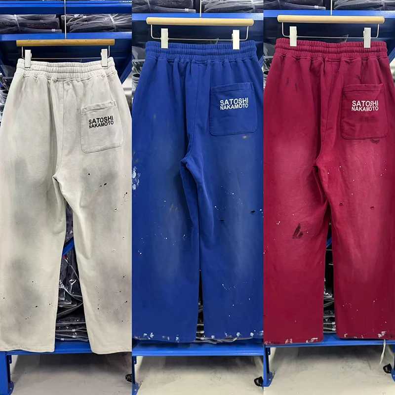 Satoshi Best Quty Loose Distressed Sweatpants Drawstring Winter Thick Cotton Simple Fashion Splash Ink Retro Casual Pants Q260917