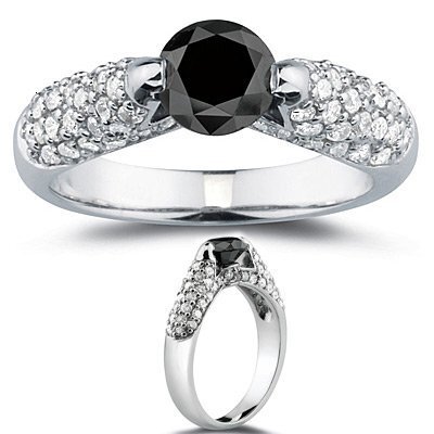 Engagement 14K White Gold | Round Natural Black Diamond Ring Luxury Designer Party Wear Fine Jewelry Gift Her