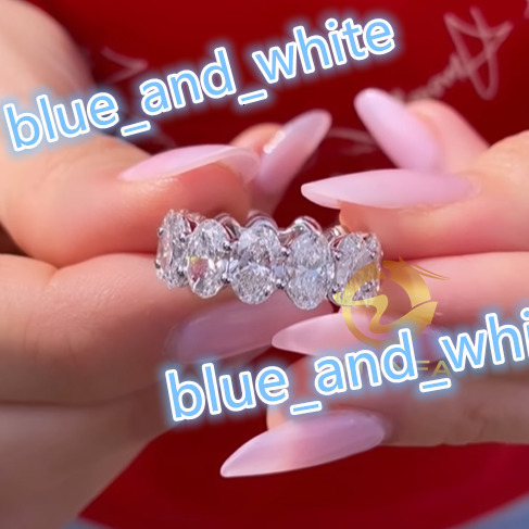 Hot Sale Classic Oval Moissanite Eternity Band Ring With GRA Certificate Miossanite Rings 925 Sterling Silver Iced Out Ring