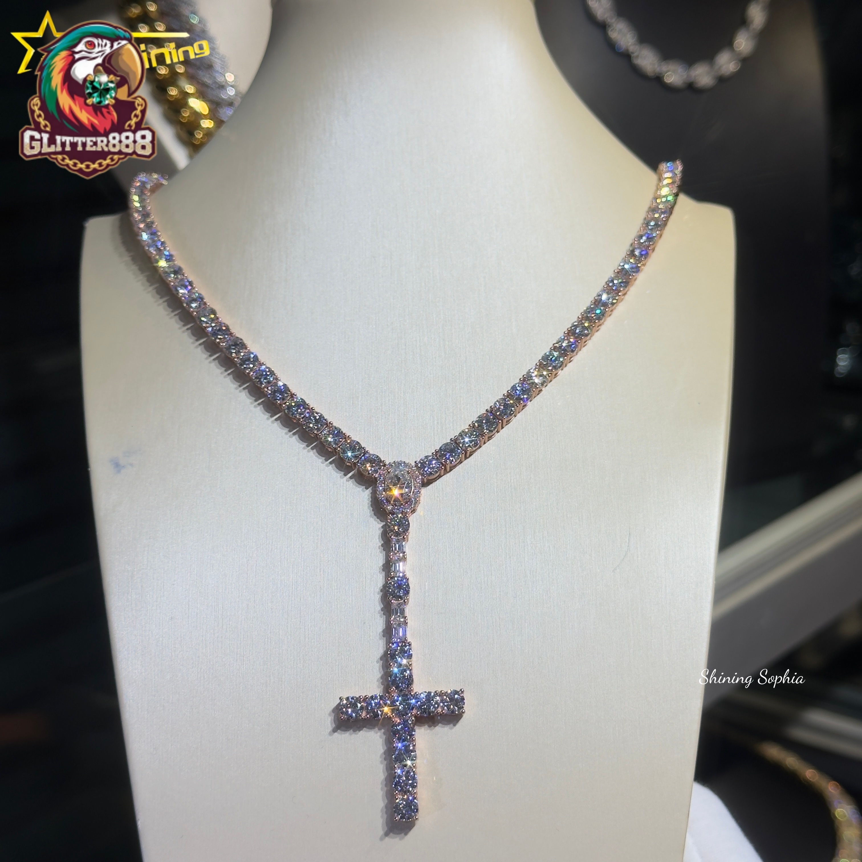 Hip Hop Jewelry Rosary Design Fashion 5mm D Color Vvs Moissanite Diamond Tennis Bracelet Silver 925 Tennis Chain Necklace