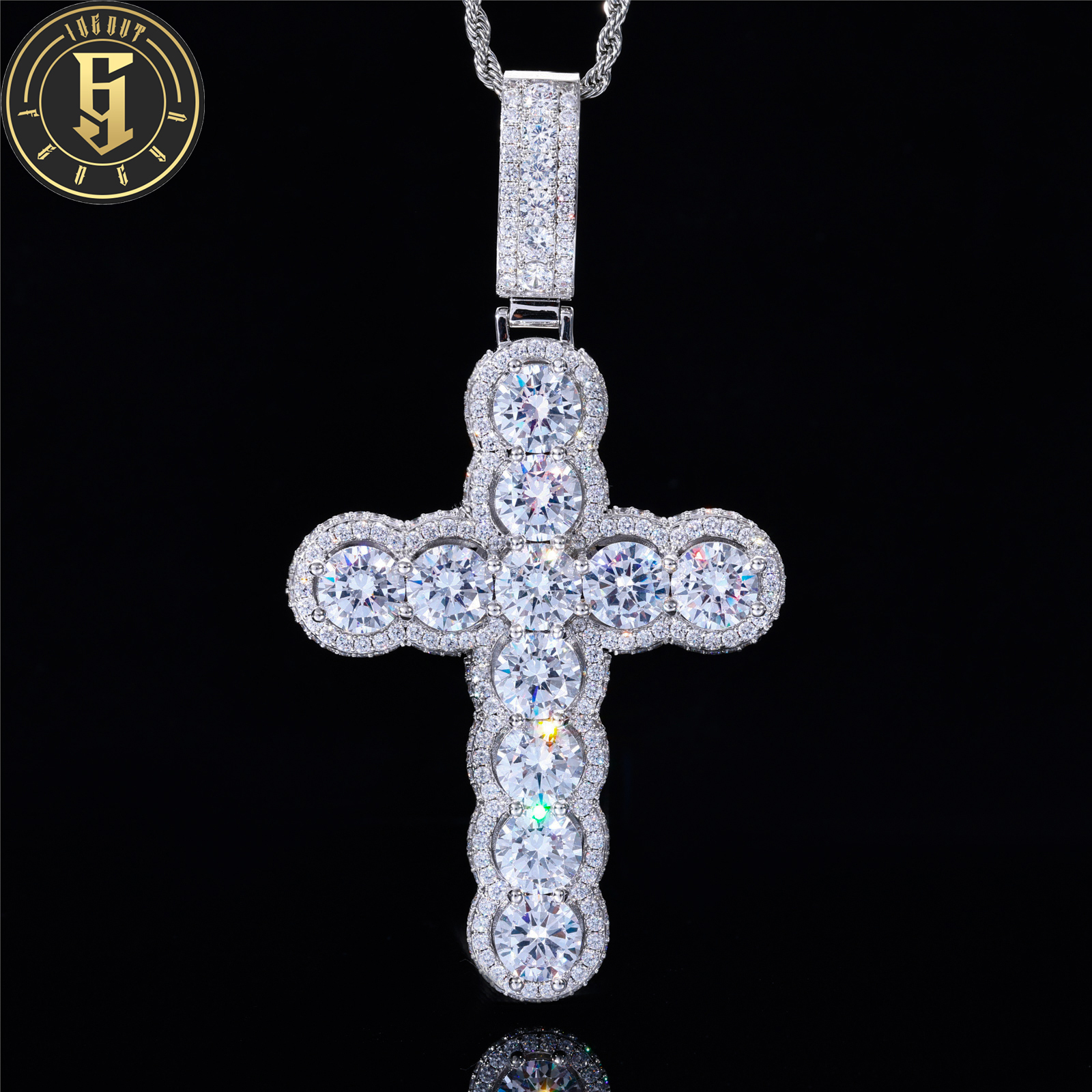 Luxury Christian Jewelry Hip Hop Cuban Link Chain Gold Plated AAAAA CZ Diamond Iced Out Halo Cross Pendant for Men Women