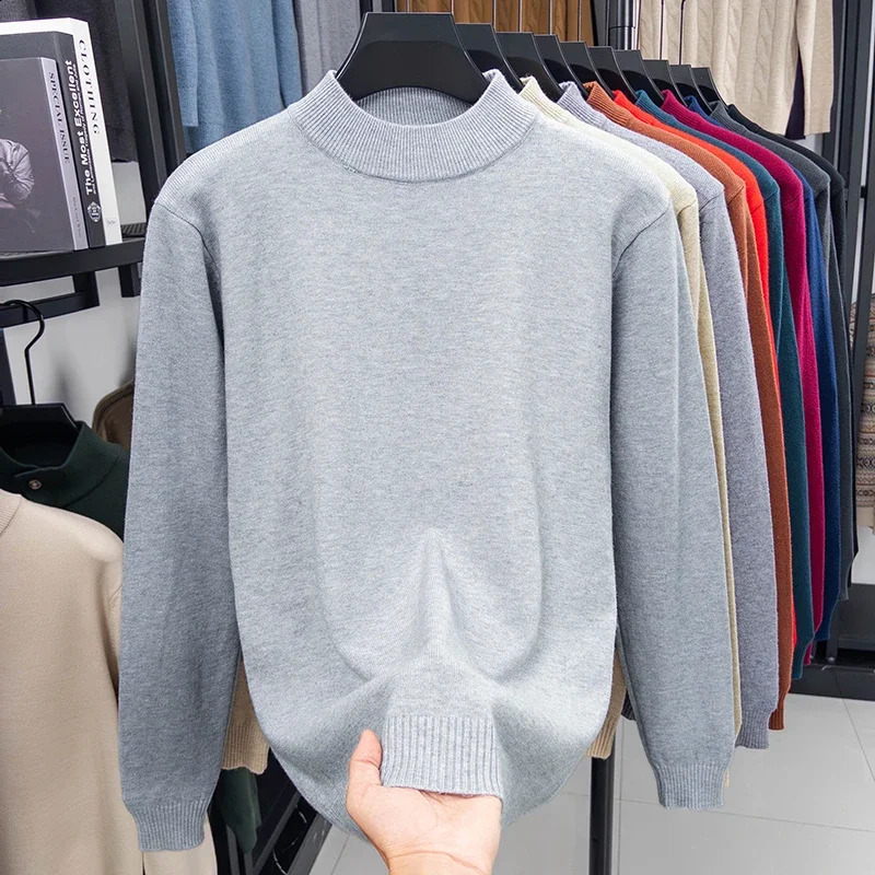 Half Turtleneck Knitwear Sweater Autumn/Winter Mock Neck Sweatshirts Solid Color Pullovers Man Casual Mens Clothing 260917
