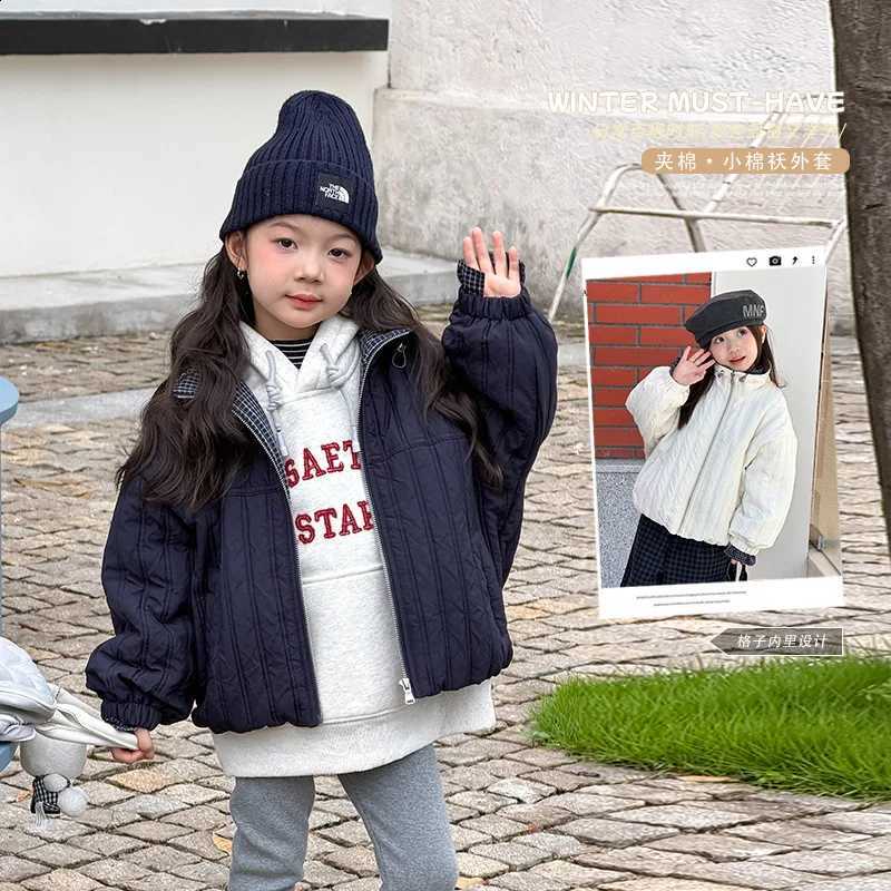 Quilted 2025 Girls Warm Cotton Clothes Kids Korean Style Windproof Stand Collar Jackets Cotton Jackets Boutique ClothesT260916