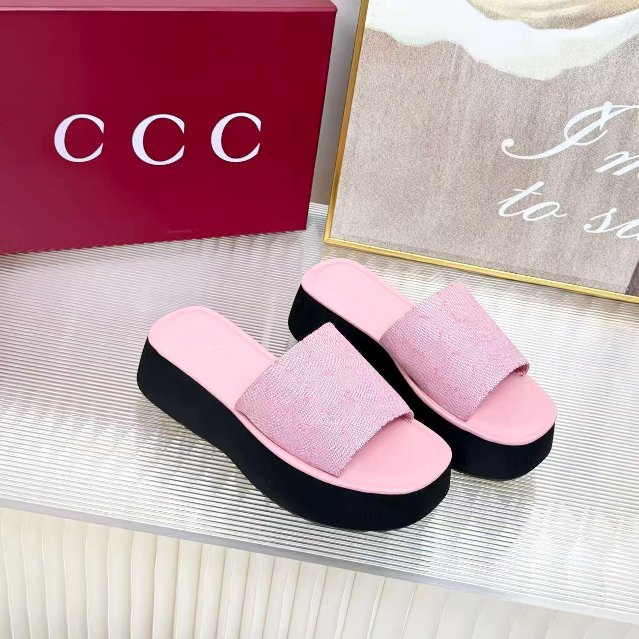 High quality platform slide Mules Beach pool sandal travel Fashion Wedge Designer casual Summer Jacquard slippers luxury womens Versatile Canvas ope