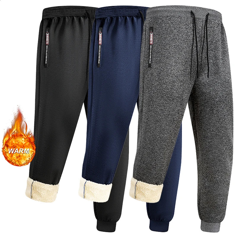 Mens Warm Sherpa Lined Sweatpants with Zipper Pockets Winter Thermal Fleece Plush Jogger Pants Trousers Drawstring Elastic Waist 260917