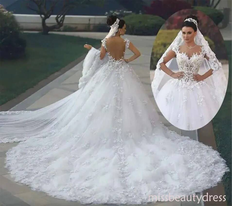 2026 Luxury Princess Ball Gown Wedding Dresses Vestido Noiva De Renda 3D Floral Lace Applique Royal Train Bridal Gowns Arabic Backless D18 Zd10 Mb91