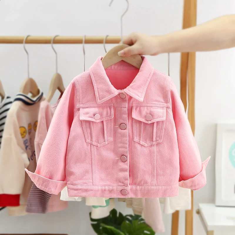 Pink Kids Girls Denim Coat Turn Down Collar Full Sleeve Single Breasted Outerwear 2025 Spring Fall Versatile Jean JacketsT260916