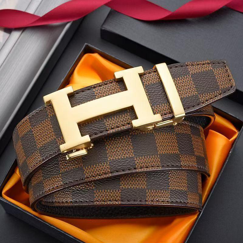 Men's belt made of top-layer leather a checkered pattern, casual versatile, suitable for business trendy looks, new high-end design with automa