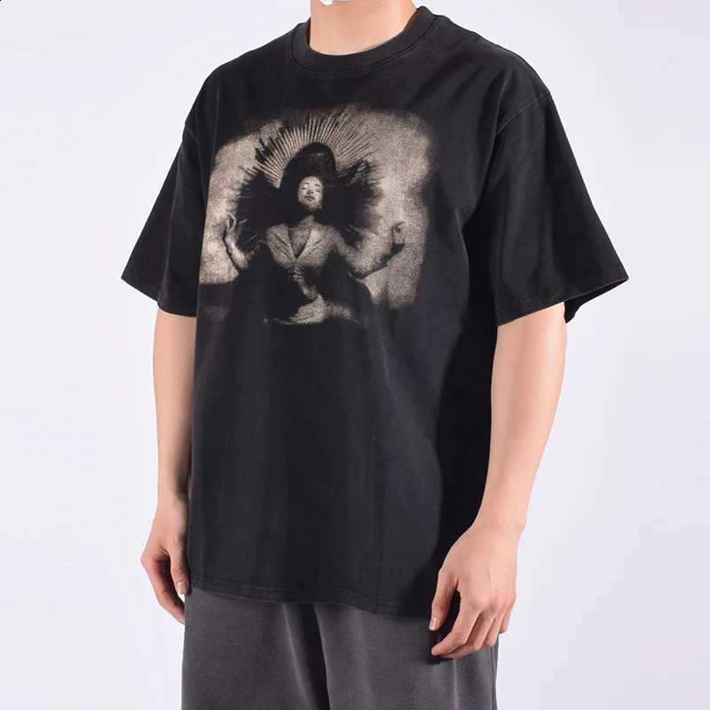 High quality VINTAGE TEE portrait pattern printed American casual summer washed retro loose sleeved street heavy-duty T-shirt X260916