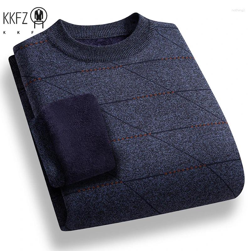 Men's Sweaters Cold Weather Men Knit Pullover Thick Plush Interior Diagonal Grid Print Design Everyday Casual Long Sleeve Warm Jumper