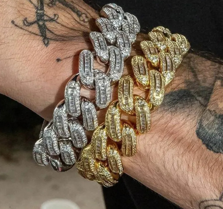 2026 New Iced Out Bling 18Mm Baguette cologne CZ Heavy Box Clasp Cuban Link Chain Bracelet Silver Color perfume 5A Zircon Big Hip Hop Men Women Jewe