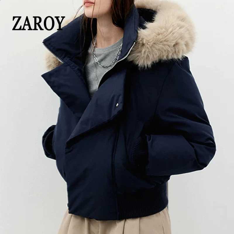 ZAROY Y2K Gothic Hooded Faux Fur Collar Winter Jackets Women American Streetwear Casual Cotton Padded Parka Coat H260917