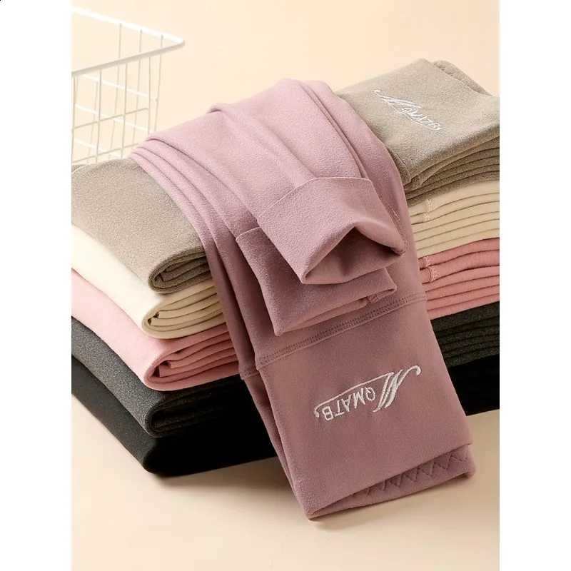 Women's Embroidered German Fleece Thermal Pants Double Sided Fleece Lined Slimming Winter Warm Leggings Wearable as Pants H260916