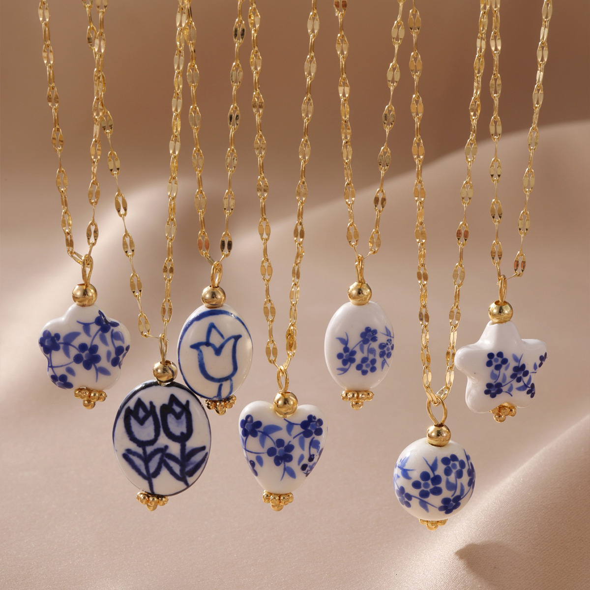 Luxury Brand Designer Jewelry Hot-Selling Stainless Steel 18K Gold-Plated Pendant With Blue And White Porcelain Design, New Chinese Style, High-End