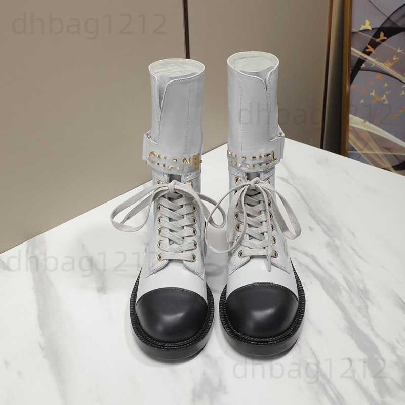 2026 new style genuine leather color-blocked Velcro thick-soled height-increasing lace-up mid-heel mid-calf fashion Martin boots for women T260917