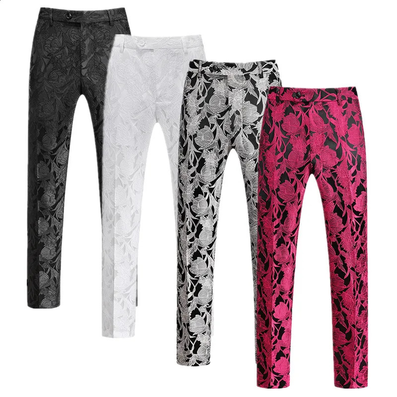 Fashion Men y Jacquard Suit Pants White Black Pink Trend Male Groom Wedding Prom Party Dress Trousers 260917