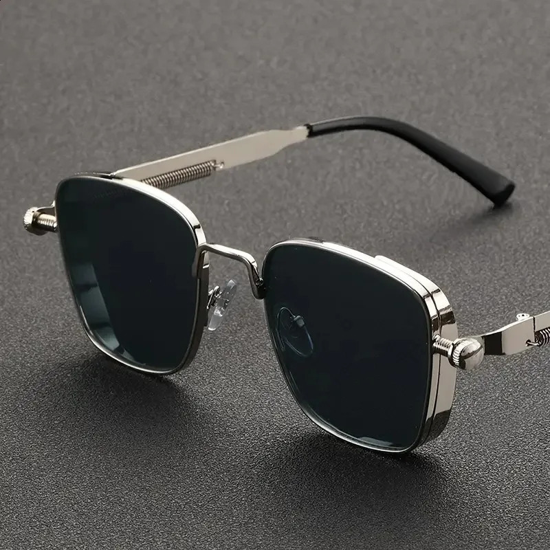 Men Driving Sunglasses Vintage Steampunk Square Metal Frame with Spring Hinges Women Eyepiece Trendy Driver Glasses 260916