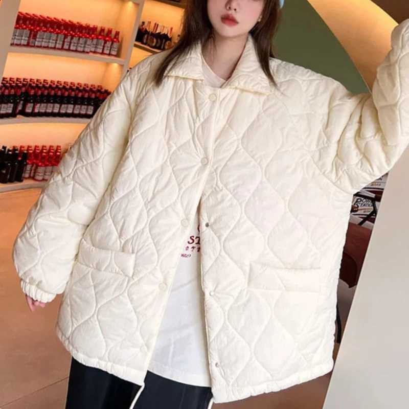 Autumn Winter Fashion Long Sleeve Turn-down Collar Solid Parkas Women's Clothing Button Korean Thicken Warm All-match Chic Tops H260917
