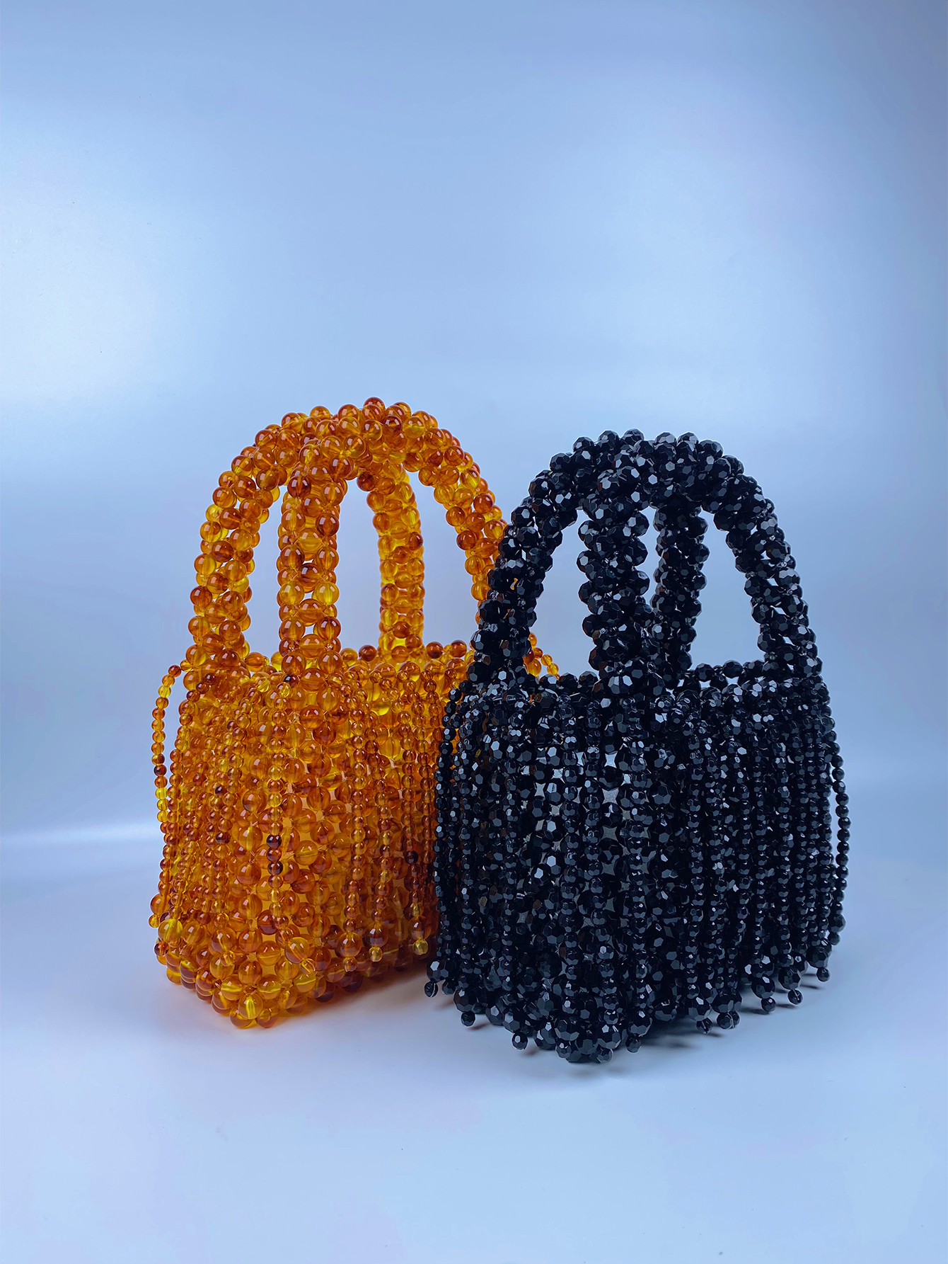 Beaded Woven Bag Amber Acrylic Cat Eye Beads Retro Handbag Hollowed Out Pearl Women S KABAHEBINGJUE