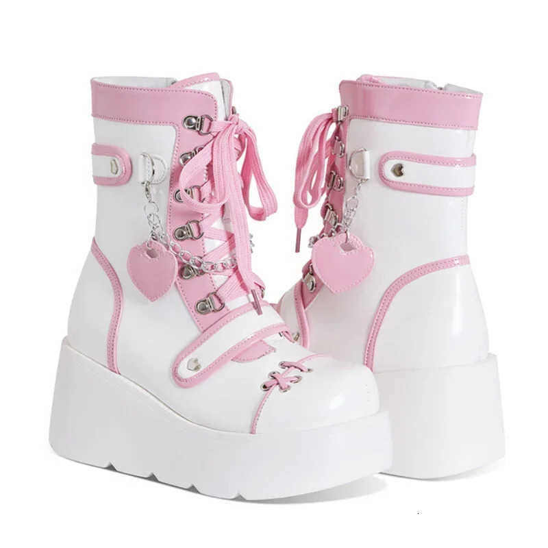 Women's Metal Style Shoes Rock Autumn New Thick-soled Boots Short Boots Heart-shaped Cross Metal Decoration Punk Style Gothic D260917