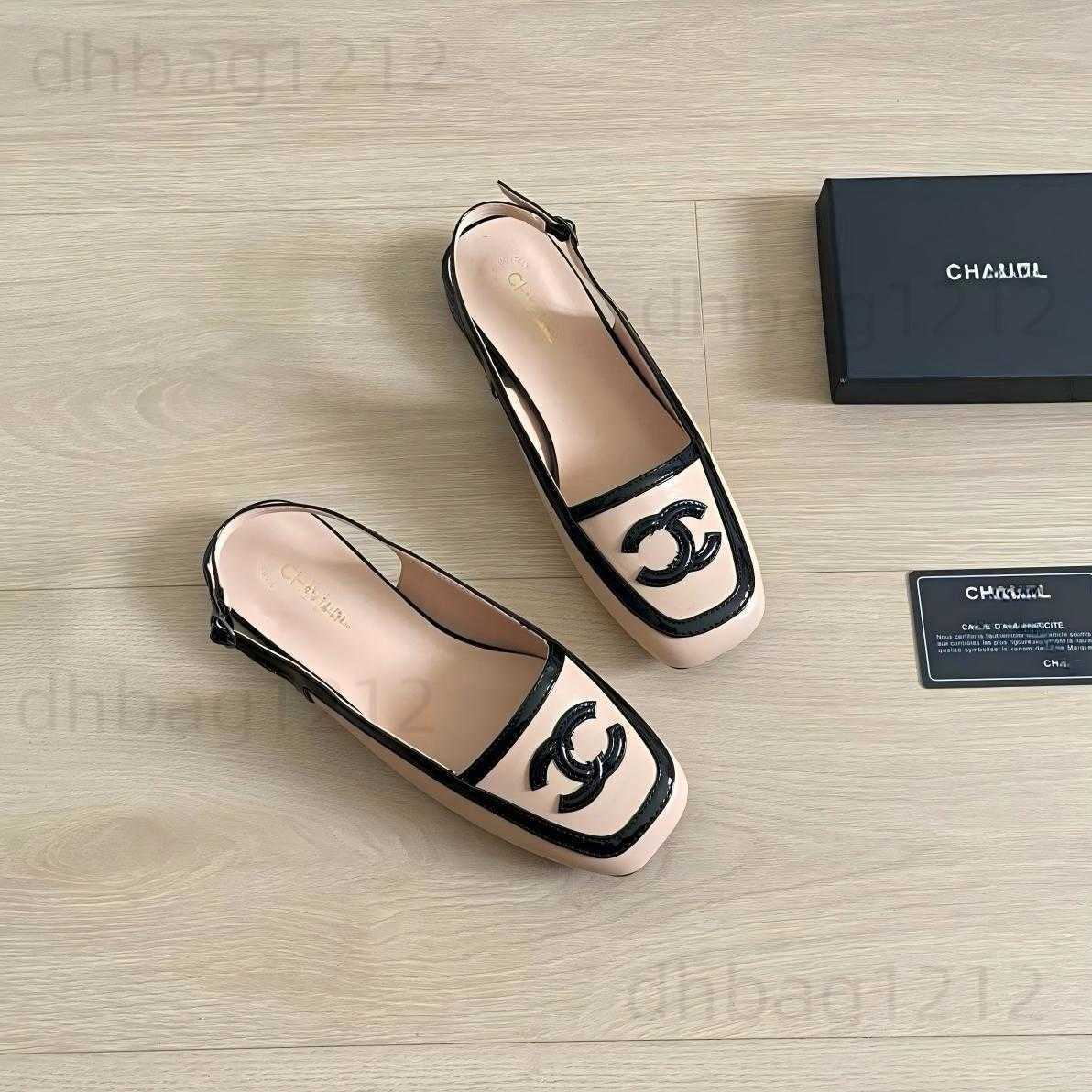 Genuine leather flat shoes with color-blocked design square toe open back fashionable and casual versatile and suitable for women T260917