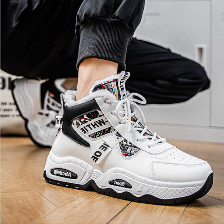 Men's Winter Fleece Lined High-Top Shoe Comfortable Trendy Thick-Soled Outdoor Snow Boots Non-slip and Warm Sports Shoes for Men D260917