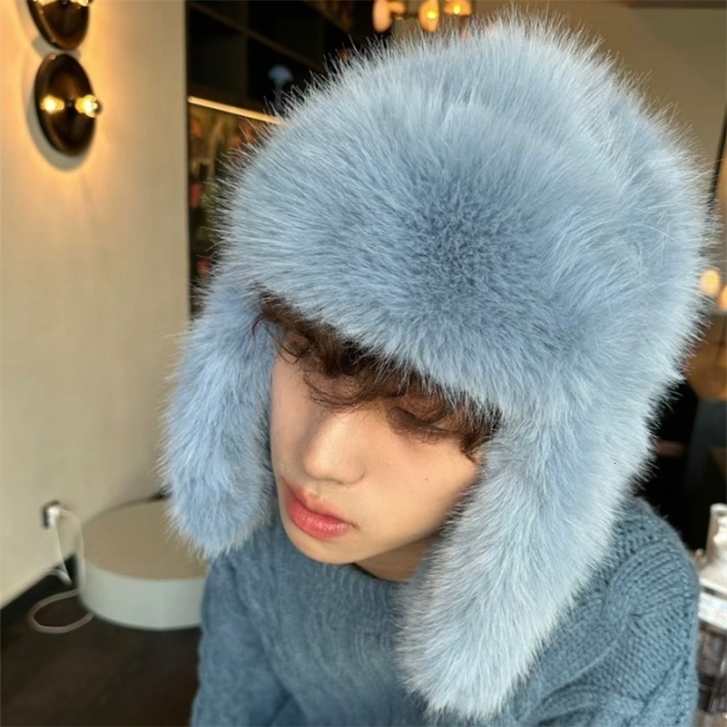 Fluffy Mink Fur Bomber Hats Men's Autumn and Winter Korean Version Plush Pilot Hat Female Ins Blogger Cycling Cold Hat260915ww