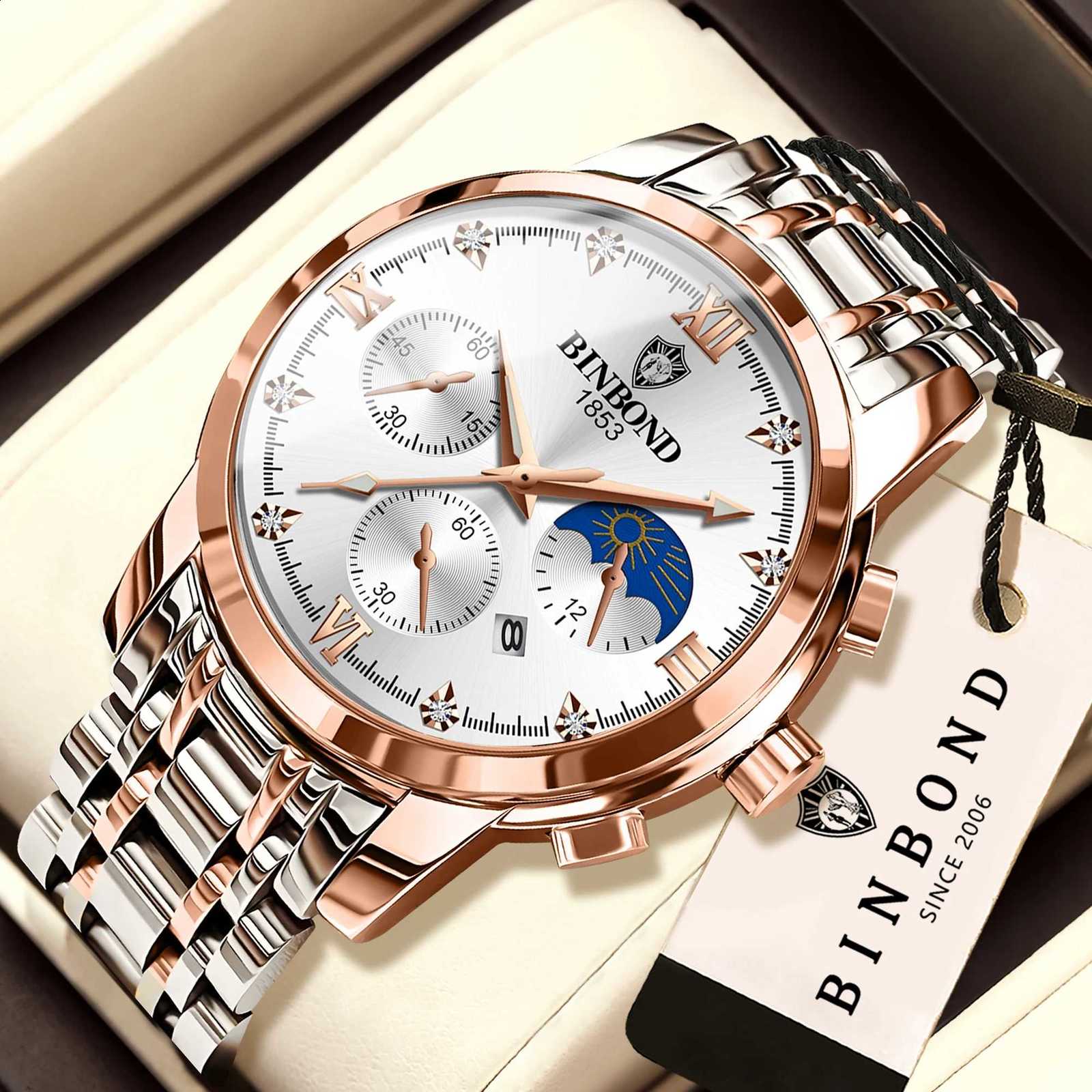 BINBOND Authentic Brand Precise Quartz Watches For Men Luxury Luminous Waterproof Sturdy Men's Watch Stainless Steel RelojT260916