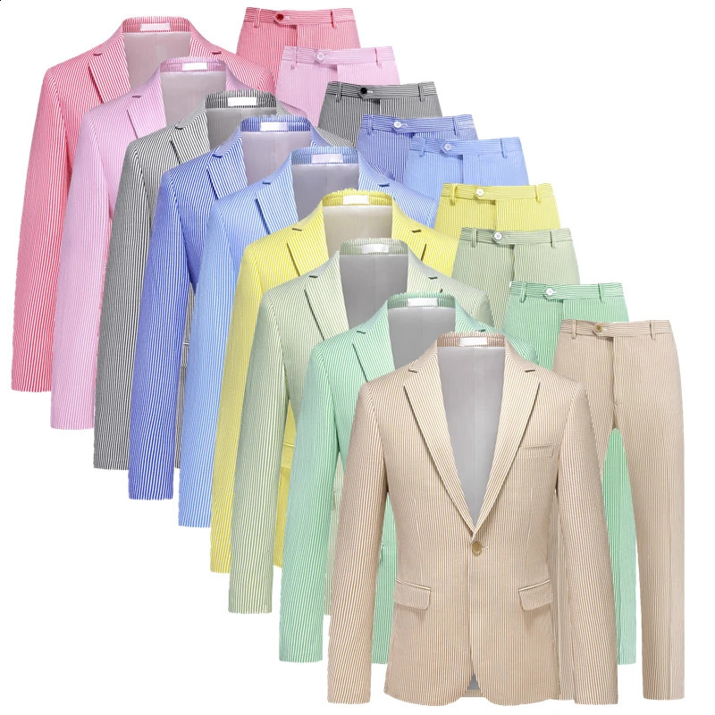 Bubble Sand Breathable SpringSummer Lightweight Mens Two Piece Suit Set with Micro Elasticity 260914