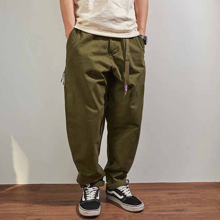 Four Seasons Japanese Retro Tapered Casual Pants Men's Fashion 100% Cotton Washed Loose Straight CityBoy American Cargo Trousers 260917
