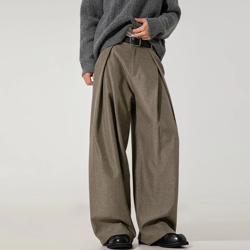 Autumn Men Fashion Dress Pants Solid Color Mid-waist Casual Slightly Flare Trousers Korean Style Draped Straight-leg Pants M-3XL 260917