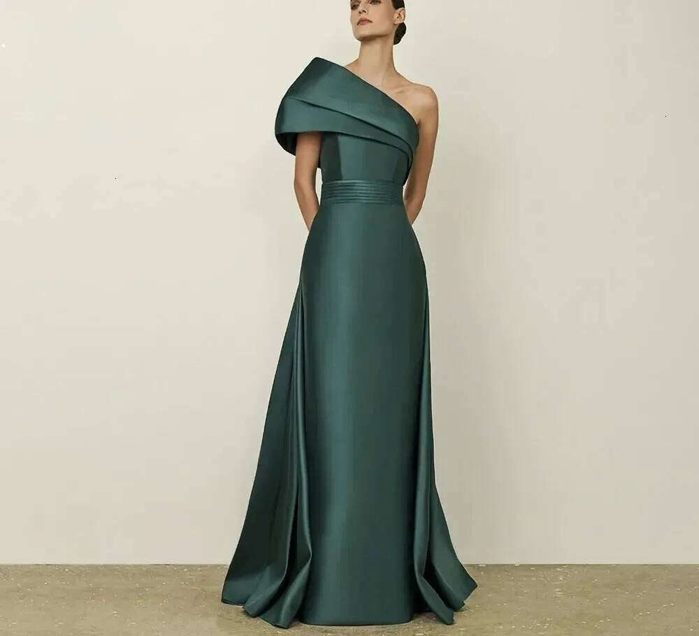 Simple Green Prom Formal Dress Woman's Mermaid Sexy One Shoulder Sleeveless Satin Evening Pageant Party Gowns For Birthday Robe De Soriee