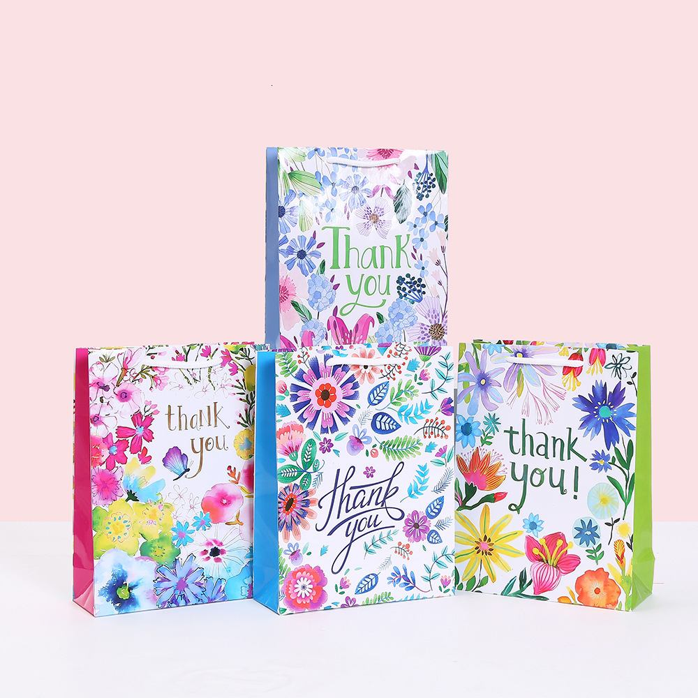 Thank You Theme Series Coated Paper Tote Party Flowers Gift Bag Wholesale Factory Direct Sales