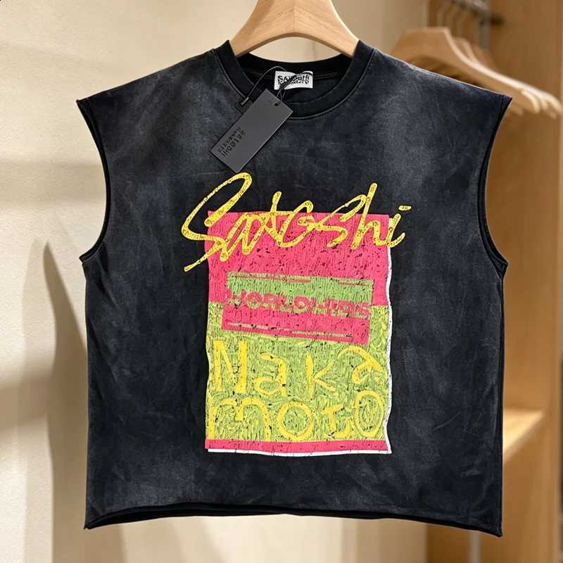 New Arrivals Satoshi Nakamoto Tank Tops Retro Wash Pattern Short Sleeve Casual Loose Vest T-shirt X260916